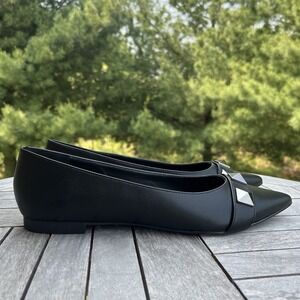 Marc Fisher Aleela Flats Womens Size 10 Black‎ Faux Leather Metal Studded Shoes